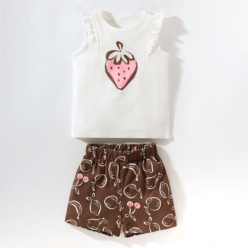 Baby Girl Cute Print Pattern Sleeveless Crewneck T-Shirt Summer Sets