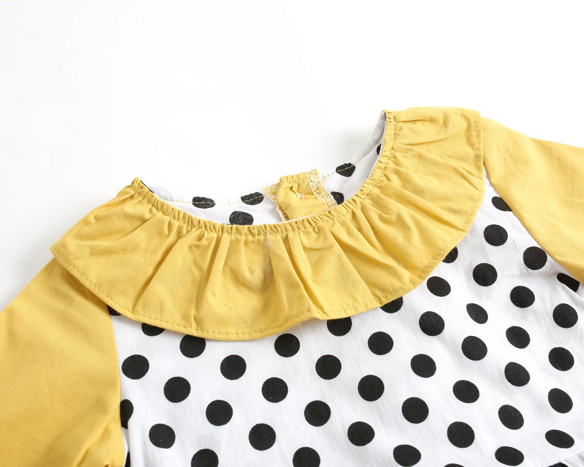 Baby Girl Polka Dot Pattern Ruffle Collar Design Long Sleeves Bodysuit Onesies My Kids-USA
