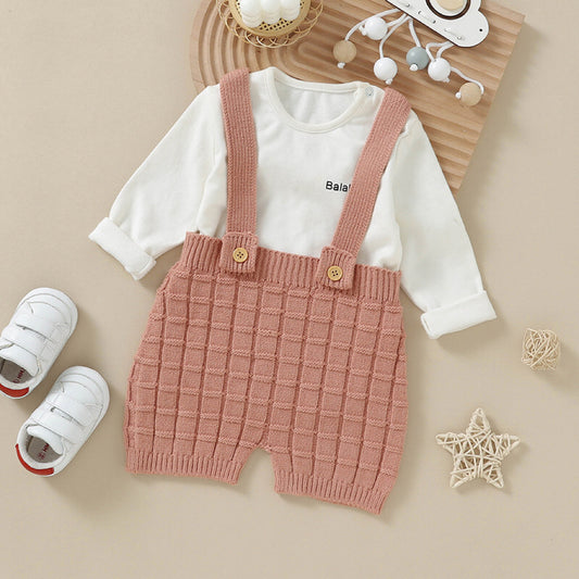 Baby  Solid Color Waffle Knitted Fabric One Piece Summer Overalls