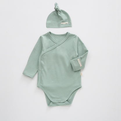 Baby Solid Color Side Button Design One Piece Triangle Bodysuit Onesie With Hat My Kids-USA