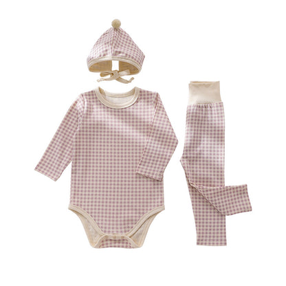 Baby Plaid Pattern Onesies Combo Pants With Hat 1 Pieces Sets My Kids-USA