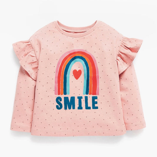 Baby Girl Dot & Rainbow Graphic Little Butterfly Sleeves Design Long Sleeves Shirt