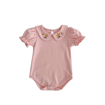 Baby Girl Embroidered Design Lapel Simple Style Onesies