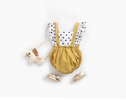 Baby Girl Polka Dot Pattern Patchwork Design Fly Sleeve Back Strap Fake Two-Piece Newborn Baby Girl Onesies My Kids-USA
