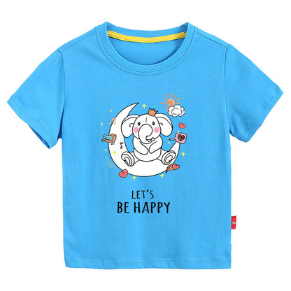 Baby Moon Elephant Printed Pattern Short-Sleeved Round Collar T-Shirt In Summer