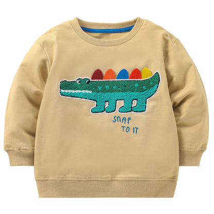 Baby Boy Cartoon Dinosaur Patches Pattern Long Sleeve Hoodies My Kids-USA