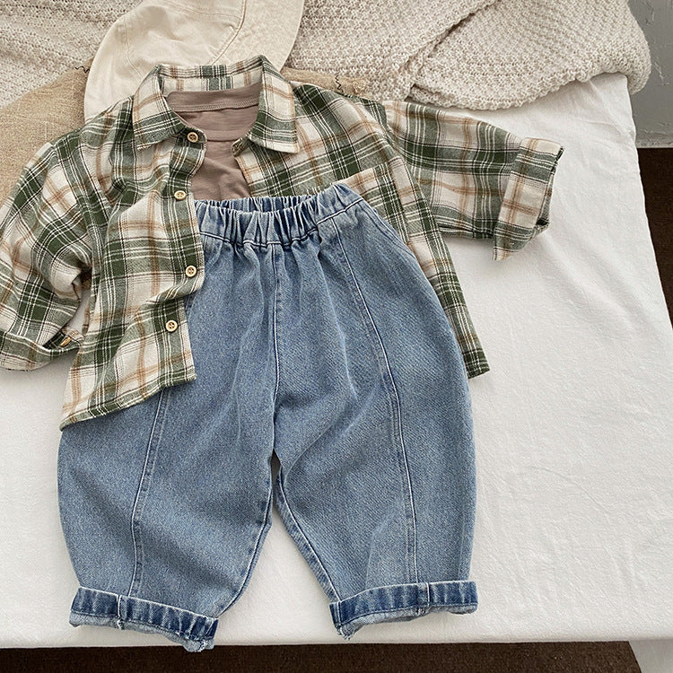 Pantalones vaqueros sueltos estilo vintage azul claro para bebé niño y niña 