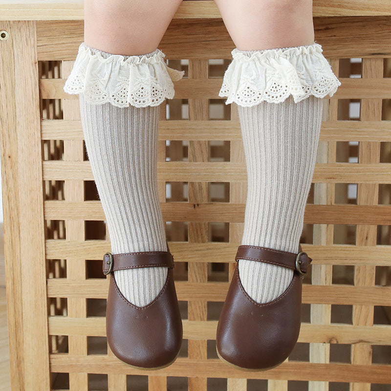 Baby Girl Solid Color Mesh Patched Design Princess Socks
