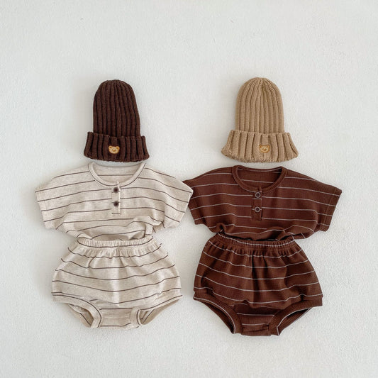 Baby Striped Pattern T-Shirt Shorts Casual Comfy Sets