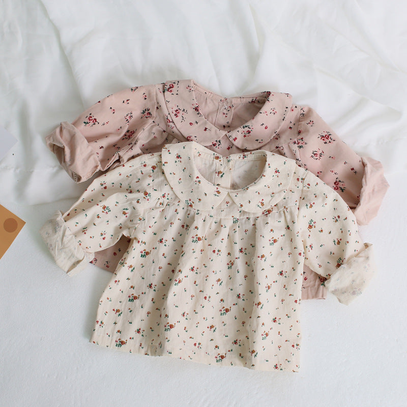 Baby Girl 1pcs Ditsy Flower Graphic Doll Neck Long Sleeves Shirt Baby Blouses My Kids-USA
