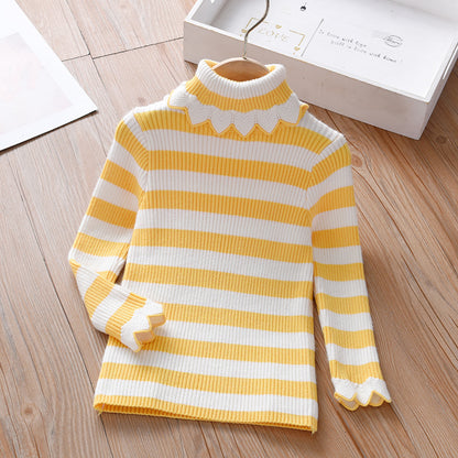Baby Girl Striped Pattern Lace Design Knitted Shirt In Autumn (One Size Smaller) My Kids-USA