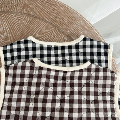Baby Colorblock Plaid Pattern Sleeveless Thickened Quilted Vest Coat Outfit My Kids-USA