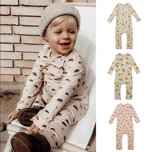 Baby Floral Print Pattern Long Sleeve Comfy Cotton Jumpsuit My Kids-USA