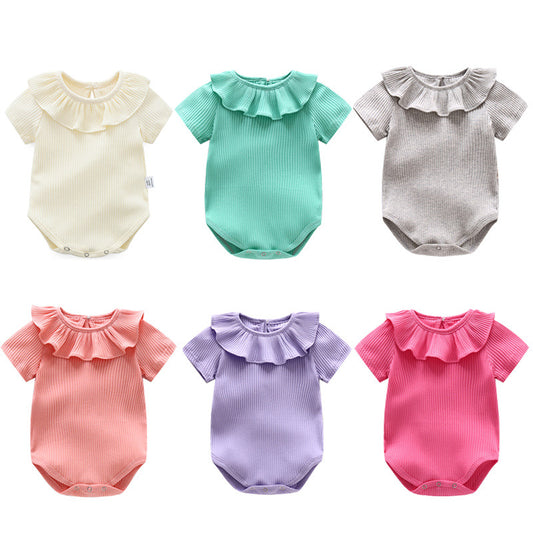 Baby Girl Solid Color Ruffle Design Short Sleeve O-Neck Onesies, MyKids-USA®, Baby One-Pieces, MyKids-USA -  -  -  -  -  -  - 