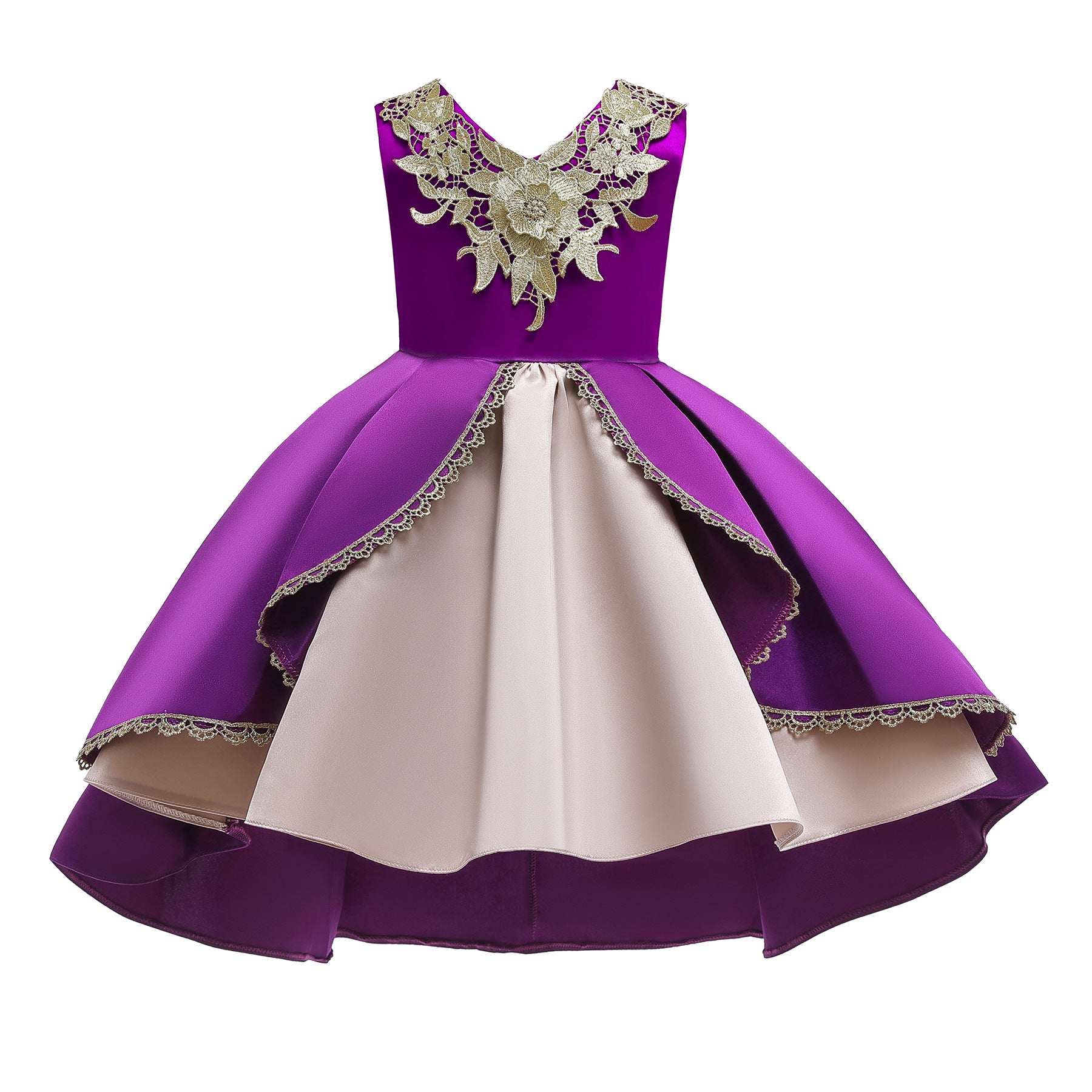 Baby Girl Flower Embroidered Pattern Vest Formal Dress Birthday Dress My Kids-USA