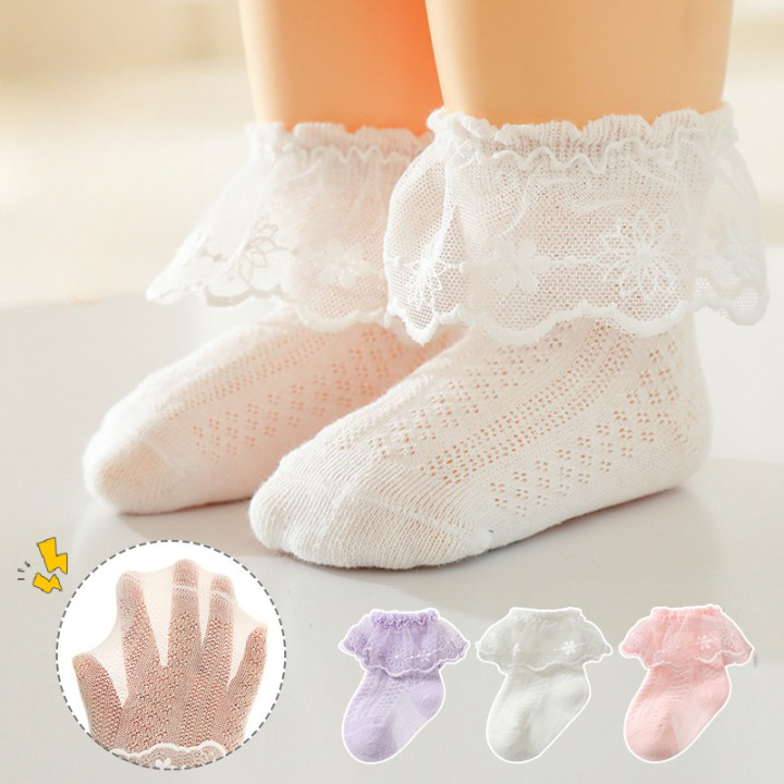 Baby Girl Solid Color Lace Mesh Design Princess Socks