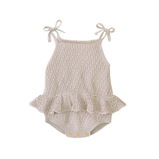 Baby Girl Solid Color Ruffle Hem Belted Sling Design Ribbed bodysuit, MyKids-USA®, Baby One-Pieces, MyKids-USA -  -  -  -  -  -  - .