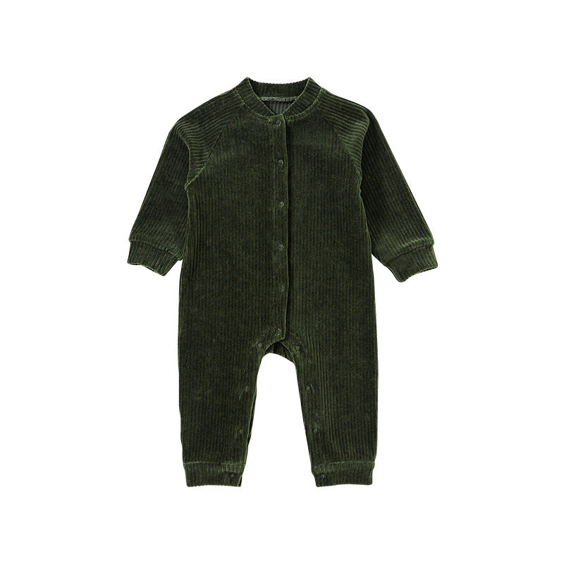 Baby Solid Color Corduroy Fabric Full Button Design Rompers My Kids-USA