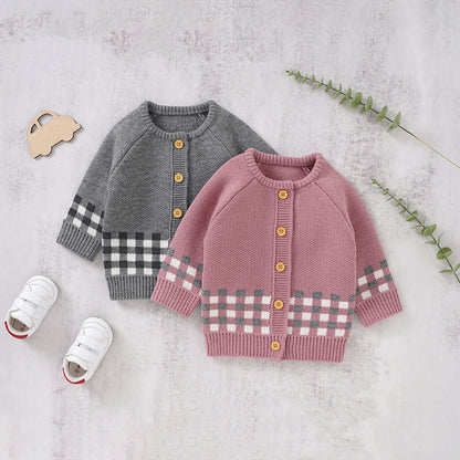 Baby Plaid Pattern Single Breasted Deisgn Knitted Cardigan My Kids-USA