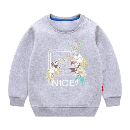Baby Flower Print Pattern Long Sleeve Thickened Pullover Hoodies My Kids-USA
