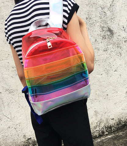 Children’s Rainbow Striped Pattern Clear Color Contrast Design Laser Backpack My Kids-USA