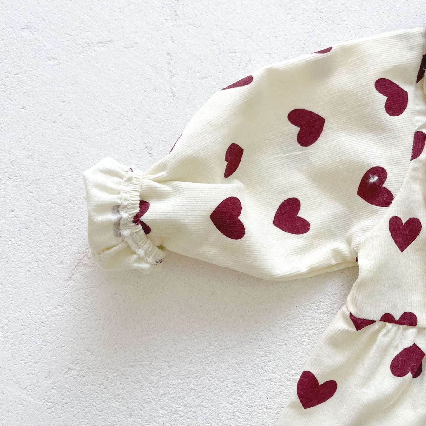Baby Girls Heart Print Corduroy Doll Collar Long Romper