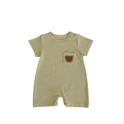 Baby Solid Color Bear Patched Pattern Comfy Summer Romper