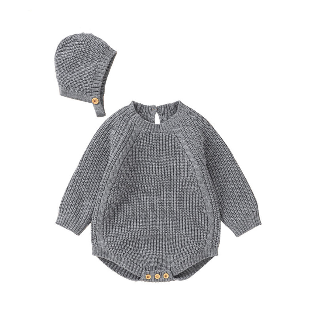 Baby Solid Color Long Sleeve Knitted Woolen Onesies My Kids-USA