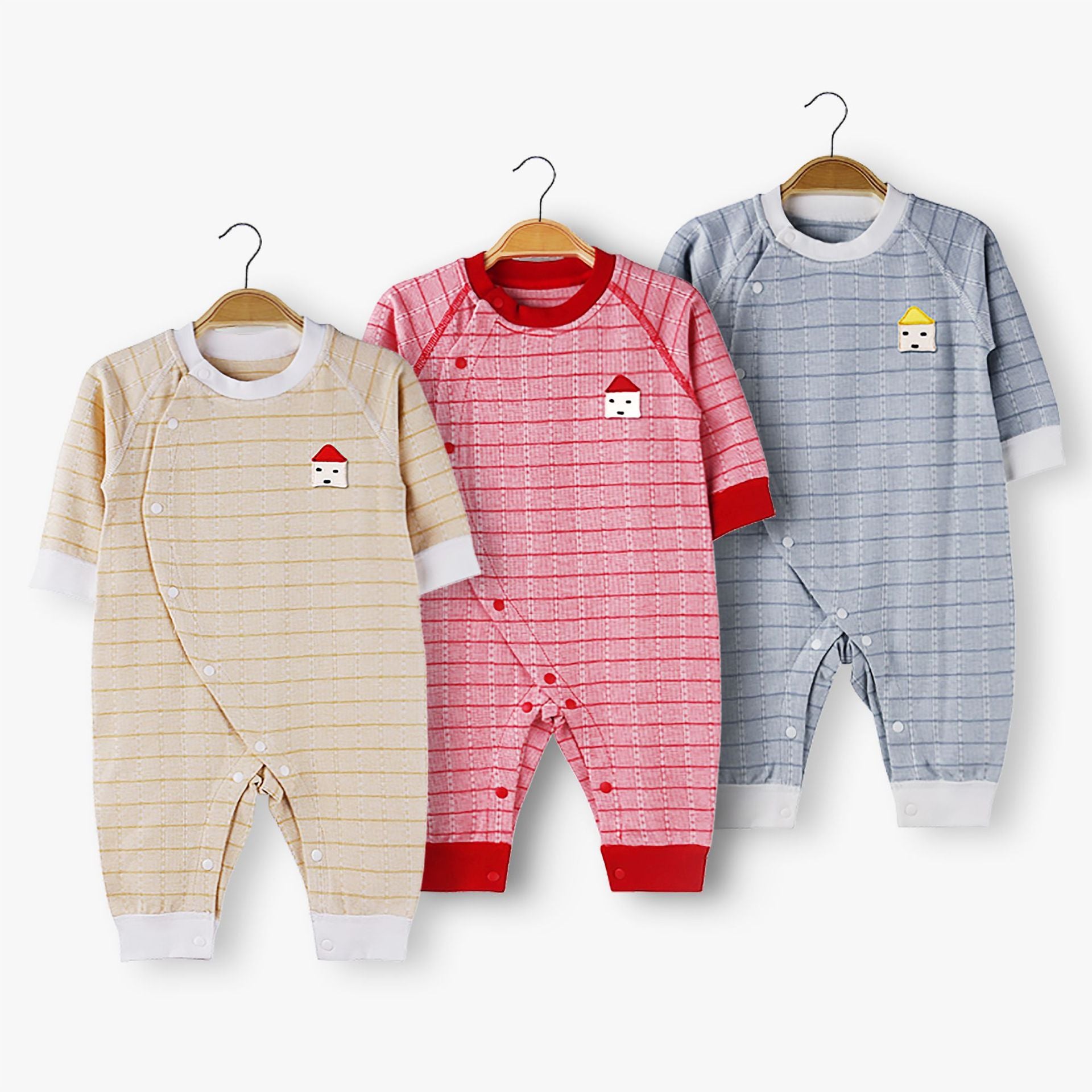 Baby Striped Graphic Side Buckle Design Long Sleeves Thermal Jumpsuit My Kids-USA