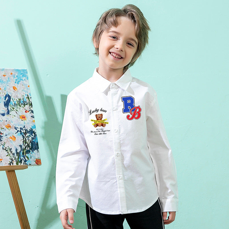 Baby Boy Bear And Slogan Pattern Lapel Design Cute Shirt My Kids-USA