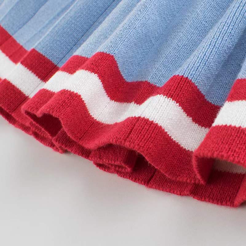 Girls Navy Collar Top Combo Skirt Knitwear Sets