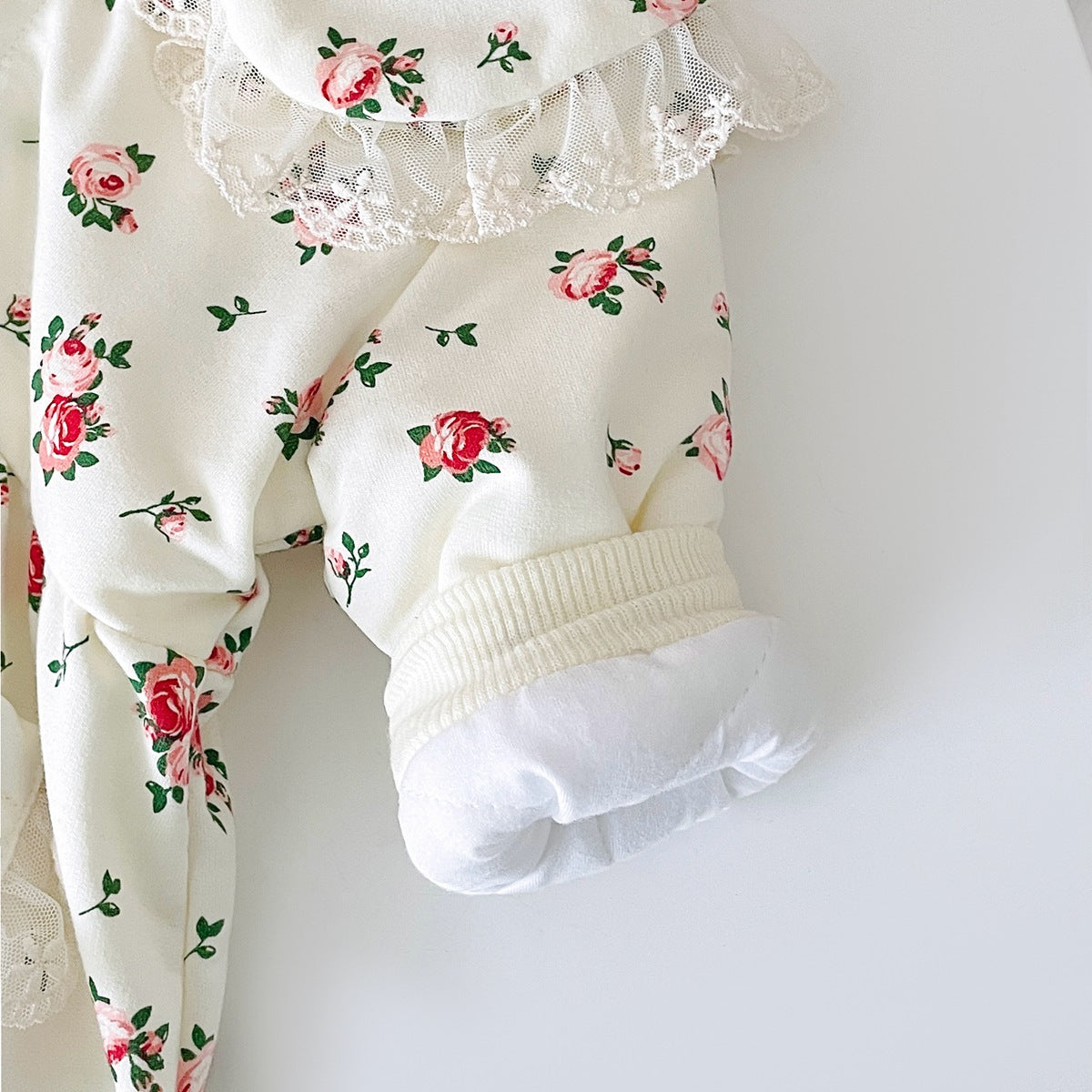 Baby Girl Floral Pattern Mesh Patched Design Doll Neck Jumpsuit My Kids-USA