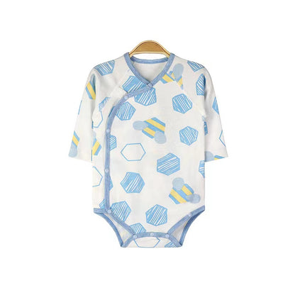 Baby Geometric Graphic Side Button Design Soft Cotton Breathable Pajamas Bodysuit My Kids-USA