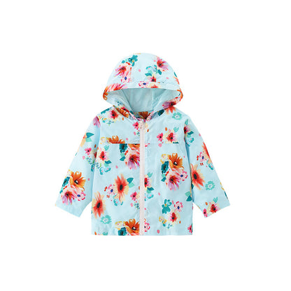 Baby Girl Floral Pattern Zipper Front Design Windbreaker Coat My Kids-USA
