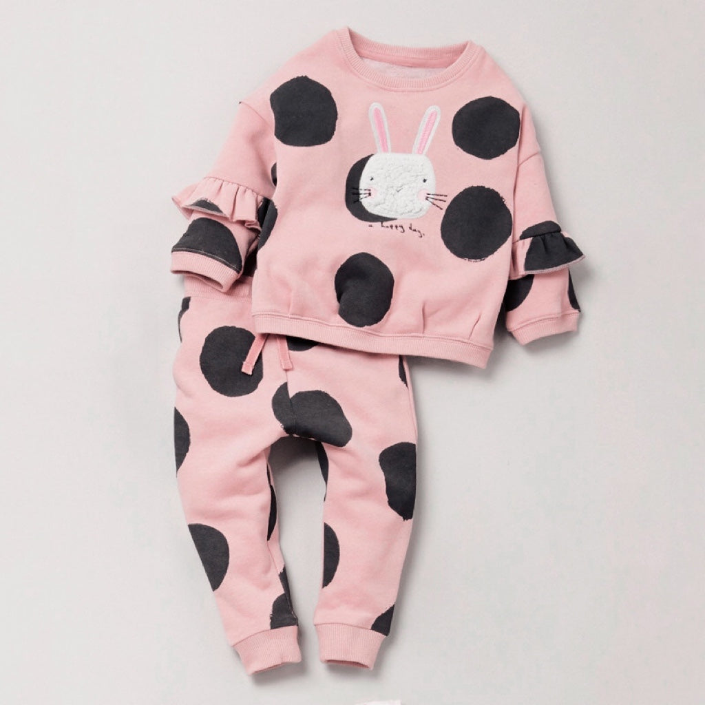 Baby Girl Cartoon Bunny & Dot Pattern Hoodie Combo Trousers Fashion Autumn Sets My Kids-USA