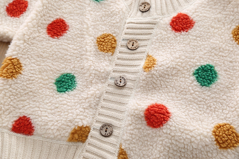 Baby Polka Dot Pattern Fur Fleece Design Thermal Winter Coat
