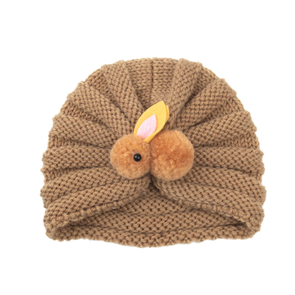 Newborn Baby Solid Color Rabbit Patched Design Wool Knitting Tire Caps