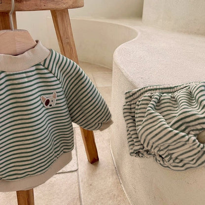 Baby Striped Pattern Hoodies Combo Triangle Shorts Sets My Kids-USA