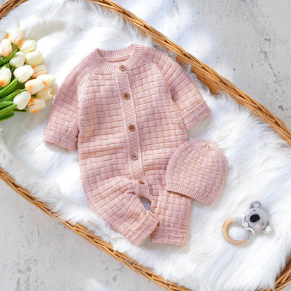 Baby Solid Color Full Button Design Knit Hot Selling Rompers My Kids-USA