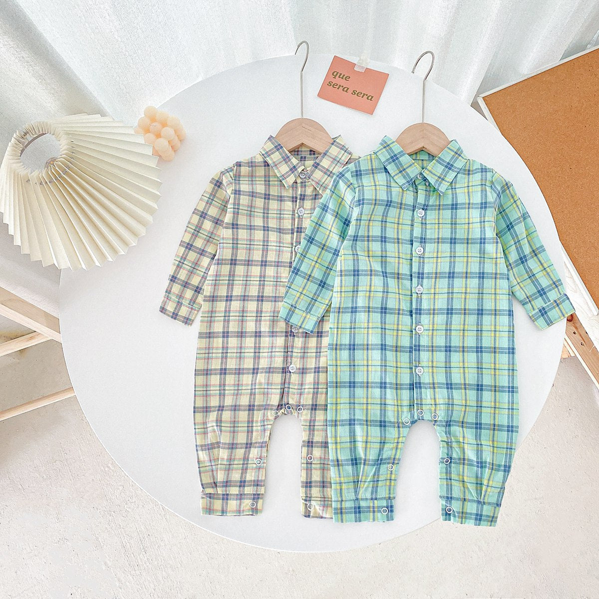 Baby Boy Classic Plaid Pattern Lapel Design Long Sleeve Rompers My Kids-USA