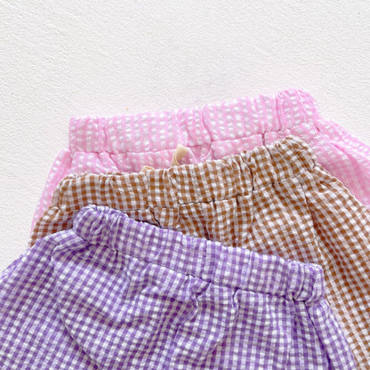 Baby Girls Solid Sleeveless Top Combo Plaid Shorts Sets