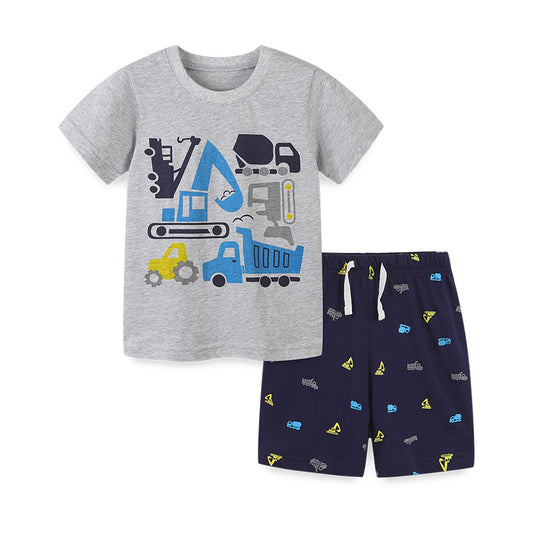 Baby Boy Cartoon Graphic Crewneck Tee With Shorts Sets