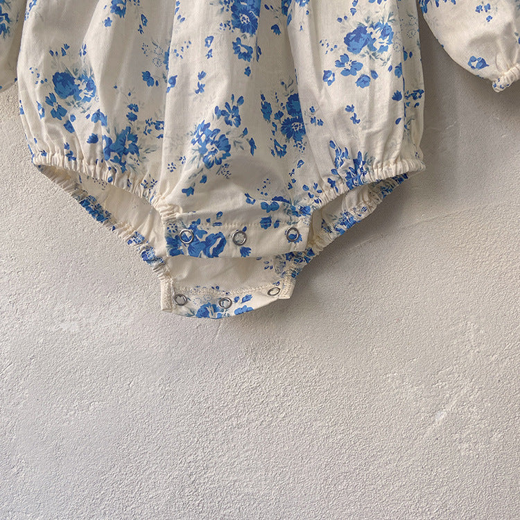 Baby Flower Pattern Stand Collar Long Sleeve Onesies My Kids-USA