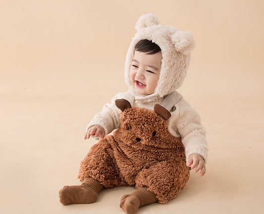Baby Cartoon Bear Style Sling Warm Reversible Fleece Bodysuit My Kids-USA