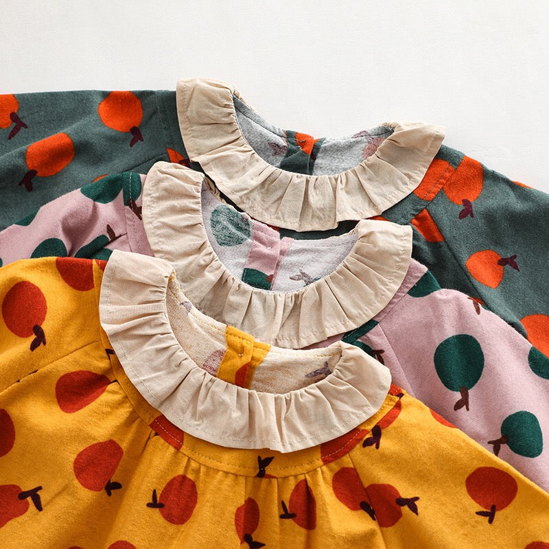 Baby Girl Fruit Orange Pattern Patchwork Design Long Sleeve Onesies My Kids-USA