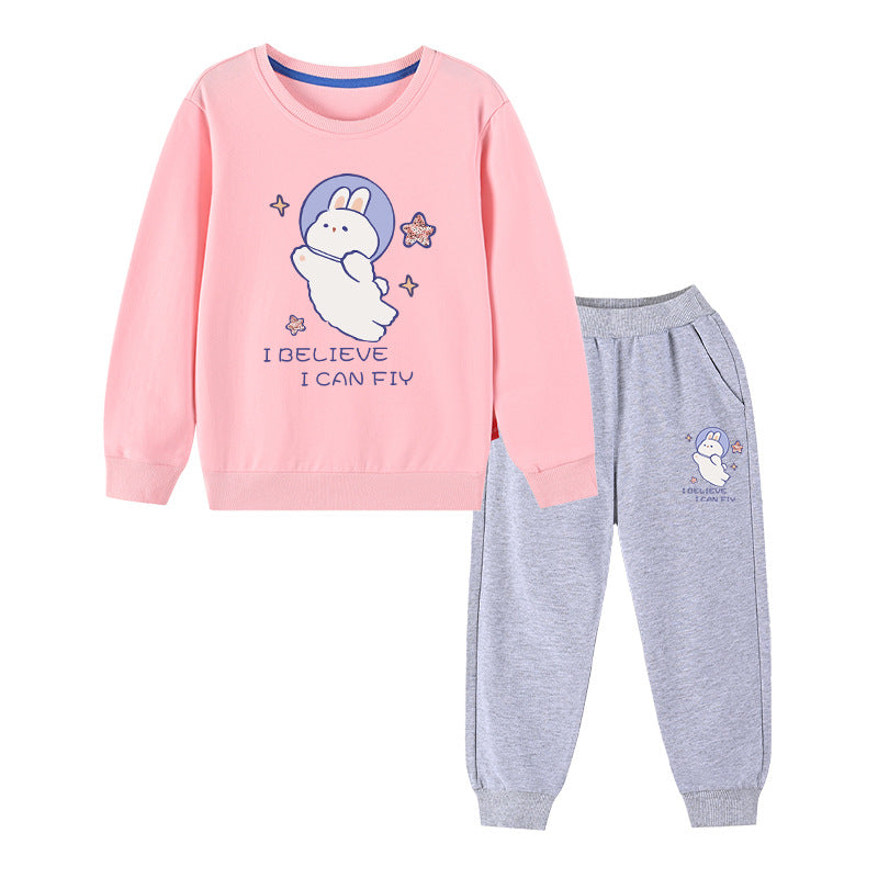 Baby Girl Cute Bunny Graphic Hoodie Combo Loose Trousers Soft Cotton Sets My Kids-USA