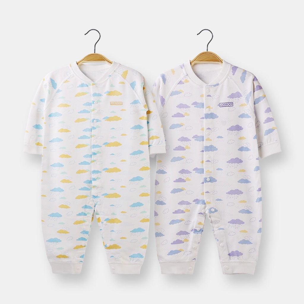 Baby All Over Cartoon Cloud Graphic Single Breasted Design Autumn Cotton Pajamas Jumpsuit My Kids-USA