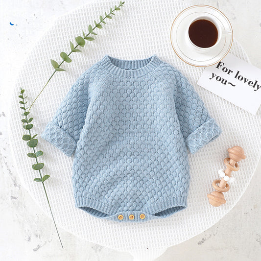 Baby Solid Color Long Sleeve Knit Pullover New Style Bodysuit My Kids-USA
