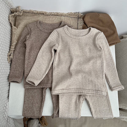 Baby Solid Color Comfy Fabric Shirt Sets Pajamas Home Clothes My Kids-USA