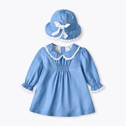 Baby Girl Solid Color Mesh Patchwork Design Long Sleeves Cotton Princess Dress My Kids-USA